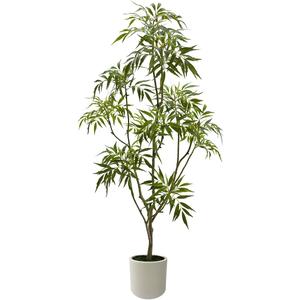 Artificial Mahonia fortunei Tree 5ft Tall Fake Trees for Indoor, Large Mahonia fortunei Plants with White Planter for Home Decor and Housewarming Gift,