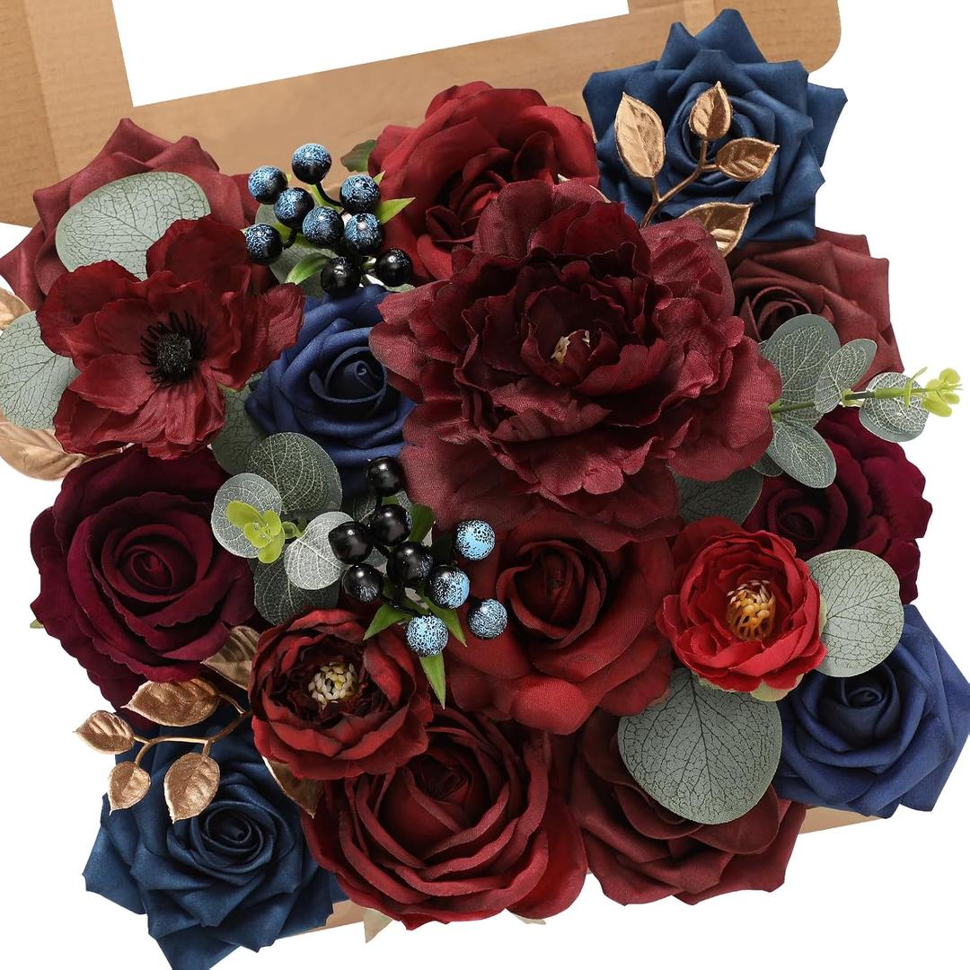Serwalin Artificial Flowers Burgundy Navy Flowers Fake Wedding Flowers Cake Flowers for DIY Wedding Bouquets Bridal Shower Centerpieces Floral Arrangements Party Decor
