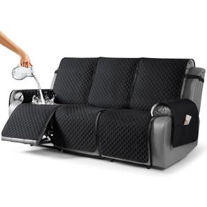 TAOCOCO Recliner Sofa Slipcover Couch Covers for 3 Cushion Couch, Pet Sofa Cover for 3 Seat Recliner Sofa, Washable Reclining Sofa Cover Furniture Protector with Elastic Straps(3 Seater, Black)