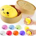 Dumpling Squishy Toys, Gaint Dumpling Squishy Mystery Box, Colorful Squishies Dumplings Stress Balls Toy, Stocking Stuffers with Food Steamer Stretchy Desk Toy (Yellow)
