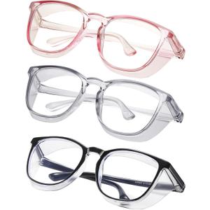 Safety glasses Goggles Nurses Protective Eyewear - Anti Fog Square Frame Stylish Clear Glasses for Women Men (C16-black Grey Pink)