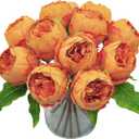 Artificial Fake Flowers Plants Silk Peony 12 Flower Heads Arrangements Wedding Bouquets Decorations Plastic Floral Table Centerpieces Home Kitchen Garden Party Dco, (Orange)