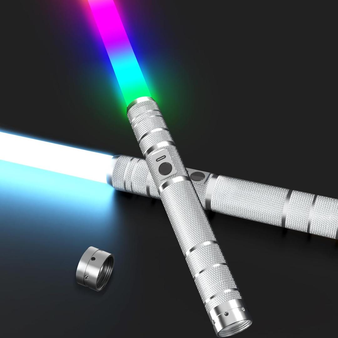 24.5inch Light Up Swords Sabers(Only Rainbow Color),Dueling Light Sword for Adults and Kids,FX SoundMotion Sensors) and Metal Hilt,Type-C Rechargeable,Halloween Xmas Toys Present ,Galaxy War Fighters
