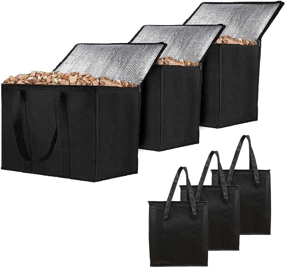 3Pcs Wood Pellet Storage Containers, Black Waterproof Wood Fuel Pellet Storage Containers Grill Pellet Storage Bag for Charcoal, Grill, Camping, Outdoor