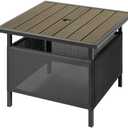 LZRS Adirondack Square Outdoor Side Table with Umbrella Hole, Pool Composite Patio Table,HDPE End Tables for Backyard,Pool, Indoor Companion, Easy Maintenance & Weather Resistant(Light Brown)