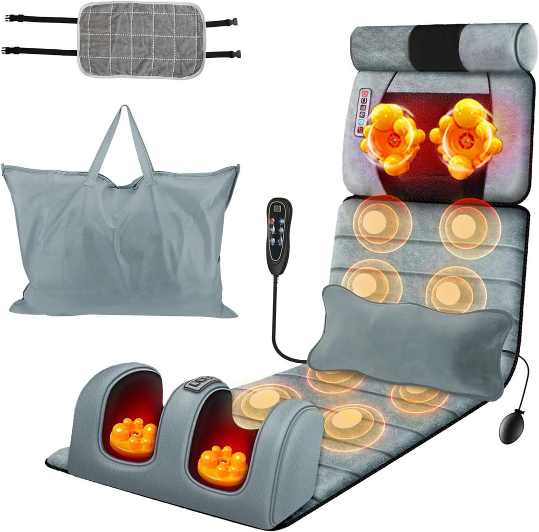 Moclever Full Body Massage Mat with Heat  Vibration Massage Pad for Back, Neck, Foot & Lumbar Support  Foldable Cushion Mattress with Timer & Adjustable Intensity for Home or Office Use