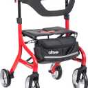 Drive Medical Nitro Sprint Foldable Rollator Walker with Seat, Tall Height Lightweight Large Wheels, Folding Rollator, Four Wheel Rolling Walker, Red 19.5 pounds