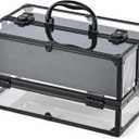 FRENESSA Portable Makeup Case Cosmetics Display Toiletry Organizer Box Transparent Acrylic Artists Train Case with 4 Trays Travel Makeup Tools Storage for Vanity Counter Dresser Organizer Black