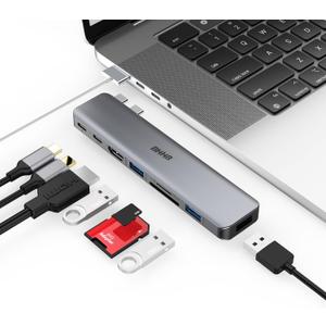 BHHB USB C Hub Adapter for MacBook Pro Air Docking Station 8-in-2 for Mac Book Accessories Dongle 4K@30Hz HDMI, Thunderbolt 4/3, USB 3.0, SD/TF, USBC Dock Multiport Adapter for Mac M5 M4 M3 M2 M1