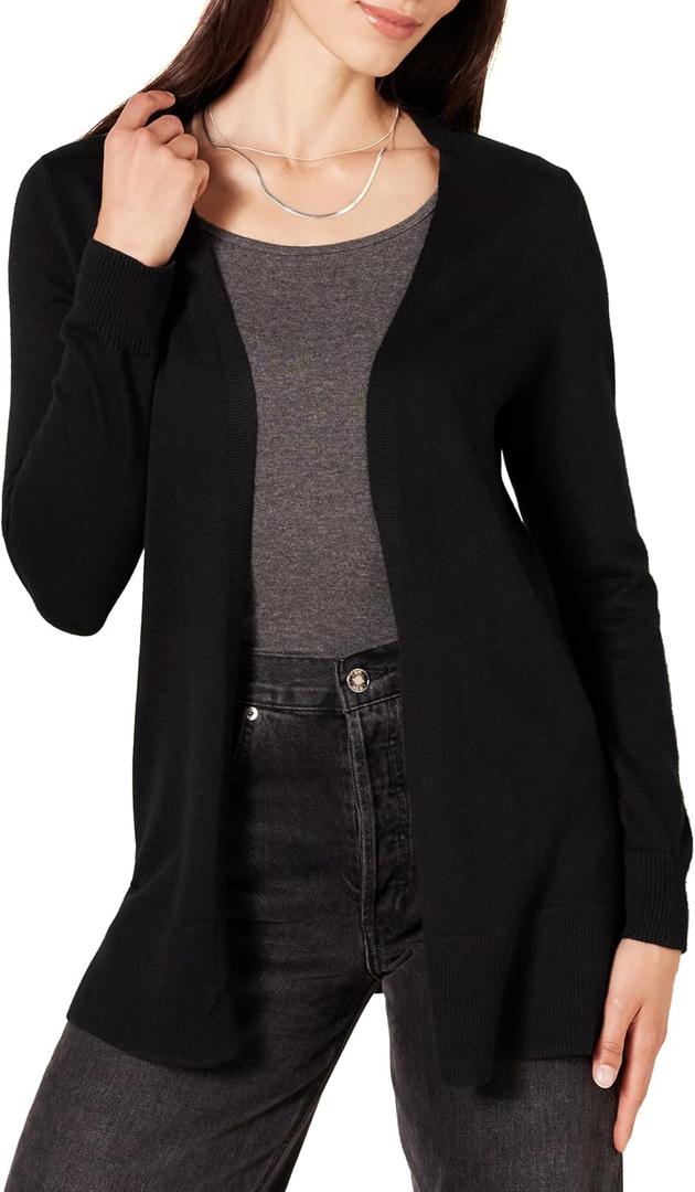 Amazon Essentials Women's Lightweight Open-Front Cardigan Sweater  (Large, Black)