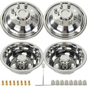 17" Stainless Steel Wheel Simulators, 8 Lug 5 Vent Holes Hubcaps,Bolt-on 17 Wheel Cover Compatible with Compatible with 2011-2025 Chevy SILVERAD0 3500 HD DRW,2011-2025 GMC Sierra 3500 HD DRW, 17" For SILVERAD0 GMC 3500 2011-2025
