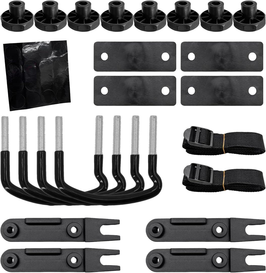 4PCS Roof Box U-Bolt Clamps, 82mm Internal Width Rooftop Cargo U-Bracket Clips with 8 Lock Nuts 2 Straps, Stainless Roof Carrier Rack Clamps Universal Car Mounting Accessory Kit
