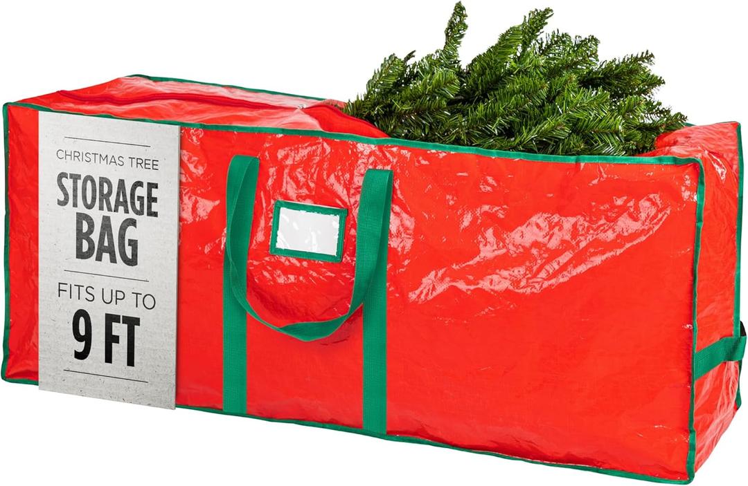 Christmas Tree Storage Bag - Stores 9 Foot Artificial Xmas Holiday Tree, Durable Waterproof Material, Zippered Bag, Carry Handles - Protects Against Dust, Insects and Moisture (Red)