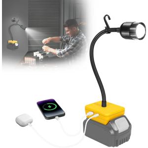 LED Rechargeable Work Light Compatible with Dewalt 20V Battery - 30W 3000LM Flashlight with Low Voltage Protection - Portable Tool Light with USB/Type-C Charging Port for Job Site/Construction/Camping