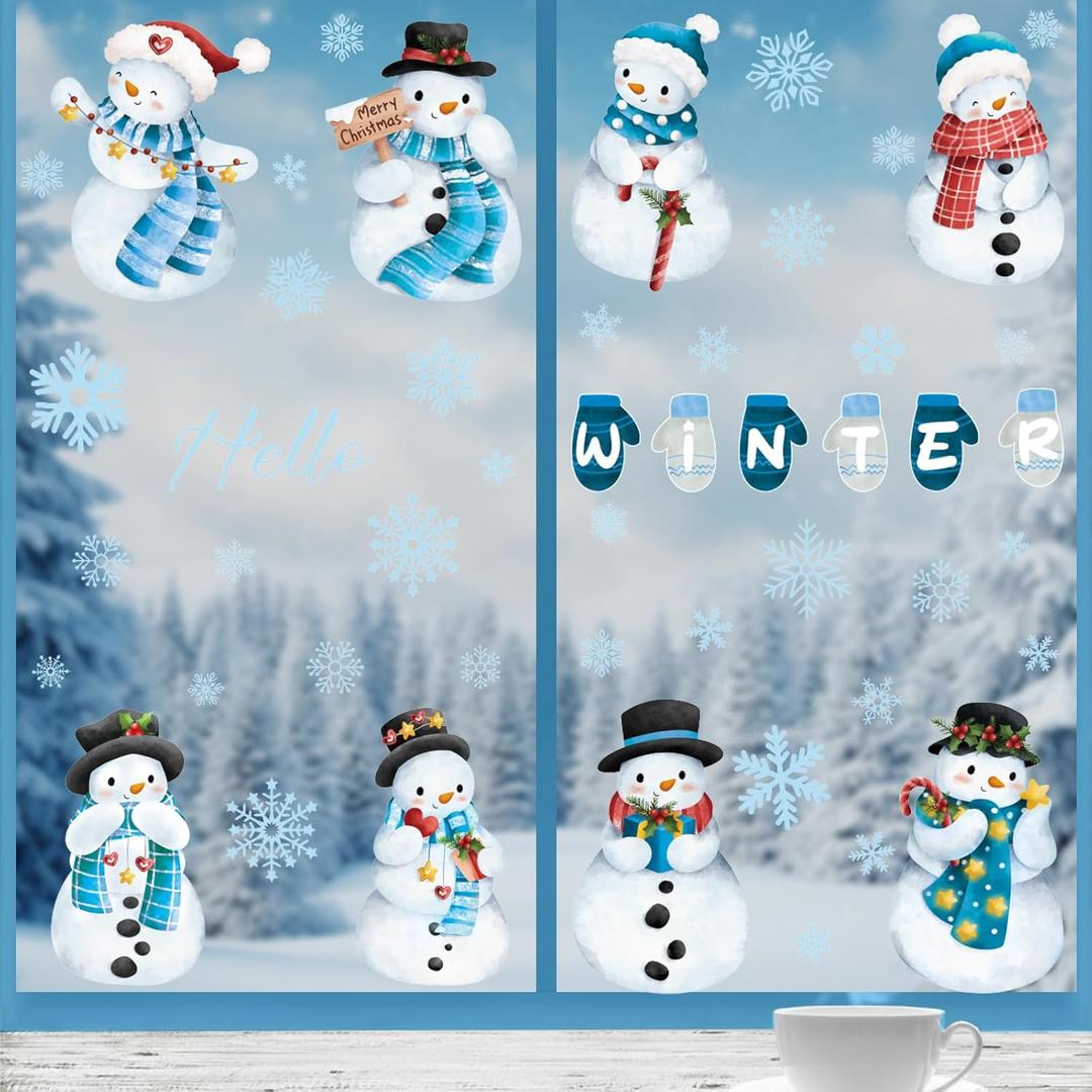 Snowman Winter Wall Decals Happy Winter Wall StickersFestive Christmas Clings for Window Door Home Holiday Decoration