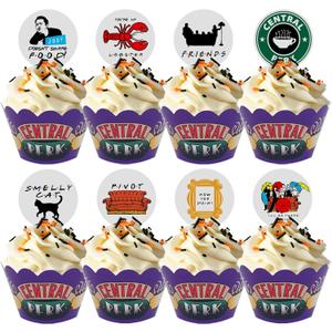 64 PCS Cupcake Toppers and Wrappers for Friends TV Show Themed Set (32 of each), Cute Party Supplies for Friends Themed Birthday Party or Bridal Shower Decoration