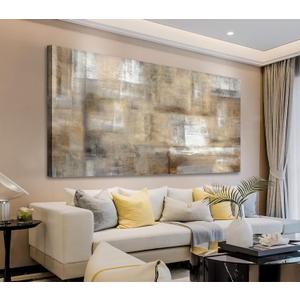 arteWOODS Abstract Canvas Wall Art - Brown White Grey Abstract Pictures for Living Room Bedroom Wall Decor Rustic Canvas Print Retro Farmhouse Painting Artwork 29" X 58