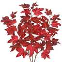 3Pcs Fall Decor Artificial Maple Leaves Branches Fake Fall Leaves Stems Plants Faux Maple Shrubs Leaf Bushes for Home Kitchen Decor Autumn Thanksgiving Fireplace Festival Party Decorations Light Red