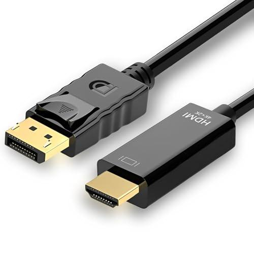 4K 60Hz Displayport to HDMI Cable 6ft, NOT HDMI to Displayport Adapter, Display Port to HDMI Cable 6feet for Dell Lenovo HP Laptop Desktop PC Monitor TV GPU NVIDIA AMD, DP to HDMI Adapter Cord Black