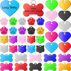 Frienda 40 Pieces Pet ID Tag Colorful Blank Dog Tags Personalized Dog Tags Aluminum Pet Name Tags with Bone Paw Heart Cat Head Shape Animals Name Phone Number ID Craft Tags with Holes for Dogs Cats