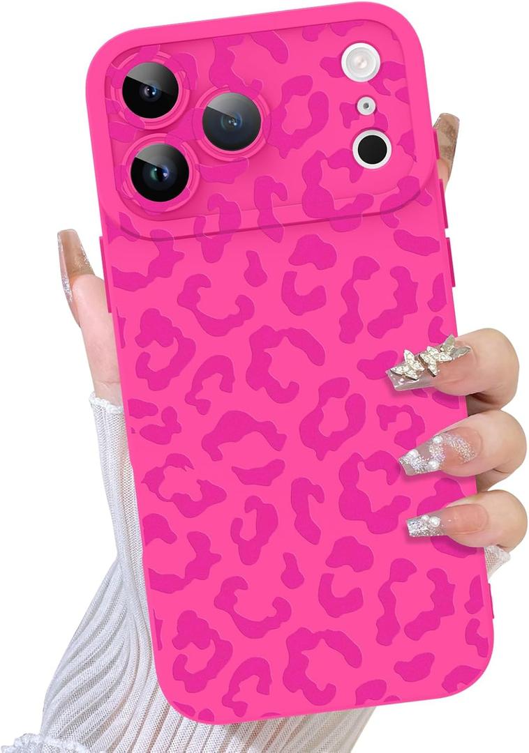 TEAUGHT Compatible with iPhone 17 Pro Max Case 2025 Cute Pattern Leopard Print Cheetah Shockproof Silicone Phone Cover for Girls Women -Hot Pink