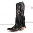 SaraIris Women's Cowgirl Boots Knee High Fringe Boots (Black)