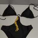 OYOANGLE Women's Chain Linked Cut Out Halter One Piece Swimsuit Tummy Control Bathing Suit (Large, Black)
