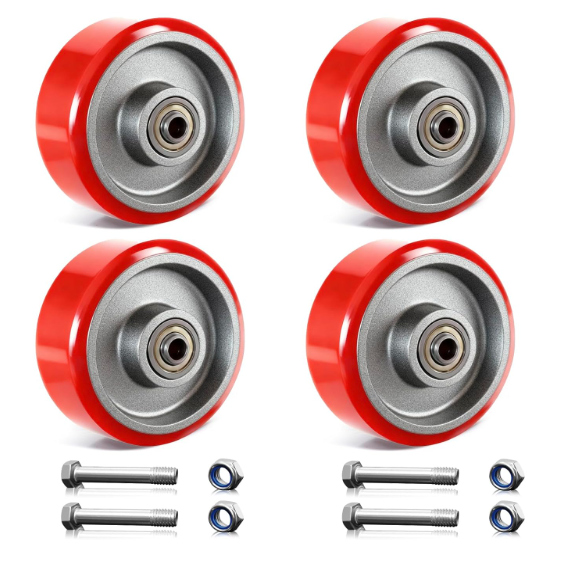 3 Inch Caster Wheels, Polyurethane on Cast Iron Wheel (Set of 4)- Heavy Duty Caster Wheels with 1400 lb Capacity, Industrial Casters Wheels for Cart Furniture Workbench