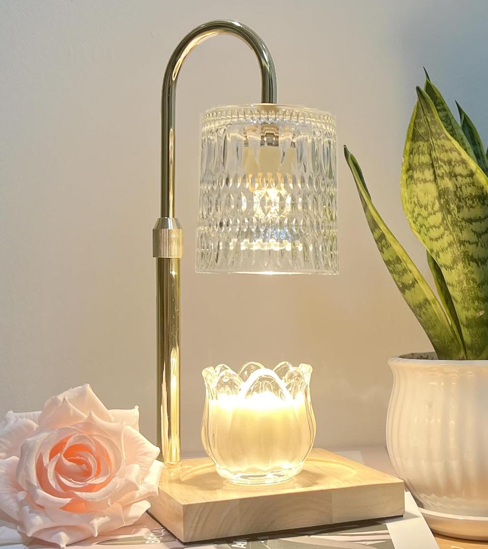 Candle Warmer Lamp with Dimmer & Timer, Brithday Gifts for Mom Women, Adjustable Height Wax Warmer for Jar Candles, House Warming Gifts for New Home Decor (Clear)