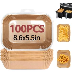 100PCS Air Fryer Liners for Ninja, 8.6 x 5.5 inch Disposable Air Fryer Paper Dual Basket, Non-Stick Unbleached Parchment Paper Baking Accessories Liners for Natural Ninja DZ201 DZ401