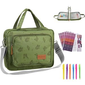 Bible Cover Case Deluxe with Gift Box - Water-Resistant Bible Cover Crossbody Bag for Large Print Bibles, Complete Study Kit with Bookmarks, Pens & Stickers, Green Butterfly