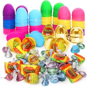 Easter Candy With Fillable Plastic Eggs Set - 34 Count Assorted Easter Egg Hunt Treats - Plastic Eggs with Candy to Fill In - For Baskets, Classroom Activity & Party Favors