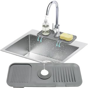 14.6” Silicone Faucet Mat For Kitchen Sink, Kitchen Sink Splash Guard Behind Faucet, Kitchen Faucet Mat For Kitchen Sink, Kitchen Sink Faucet Mat Splash Guard and Sink Water Splash Guard (Gray)