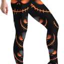 Women's High Waist Scary Print Halloween Legging Soft Stretchy Pumpkin Pattern Halloween Long Pants Trendy Leggings (Black, L)