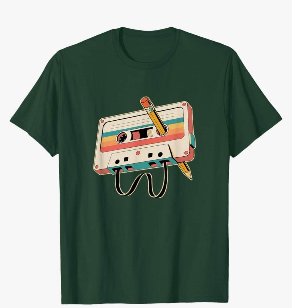 Retro Cassette Tape with Pencil 80s 90s Music Vintage Party T-Shirt XXL