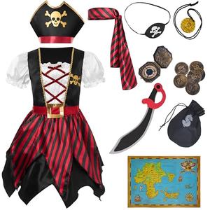 Spooktacular Creations Halloween Kids Pirate Costume, Black Pirate Dress for Girls, Buccaneer Princess Outfit for Girls Halloween Dress Up, RolePlay Themed Party (Large, 10-12 yrs)