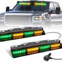 HLauto 6Z4J Emergency Dash Strobe Lights: 2x16.8 inch Green Amber Safety Lights, 48 LED Flashing Warning Hazard Interior Windshield Visor Traffic Light Bar for Trucks, Construction Vehicles, #03 Amber/Green