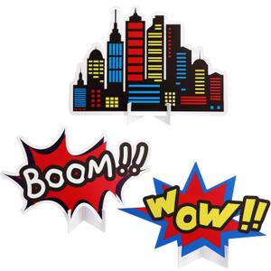 Honoson 4 Pcs Large 24" x 32" Spider Birthday Party Decorations Cardboard Cutouts, Comic Action Sign Skyscraper City Buildings Spider Web Backdrop Party Supplies for Baby Shower Classroom Photo Props, 21.65 inches x 19.69 inches