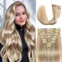 Clip in Hair Extensions Real Human Hair, 18 inch 100g/3.6oz, Balayage Invisible Remy Human hair Clip in Extensions for Women Seamless Straight 8Pcs Double Weft Dark Blonde Highlighted Bleach Blonde