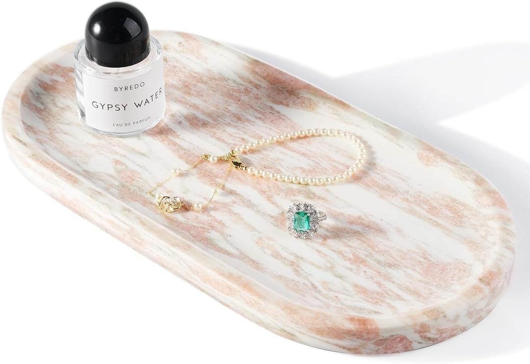 Koville Norway Natural Marble Tray, 12"x6" Vanity Decorative Tray for Countertop, Catchall Tray for Perfume, Candles, Jewelry Dish (Rosso Norvegian)