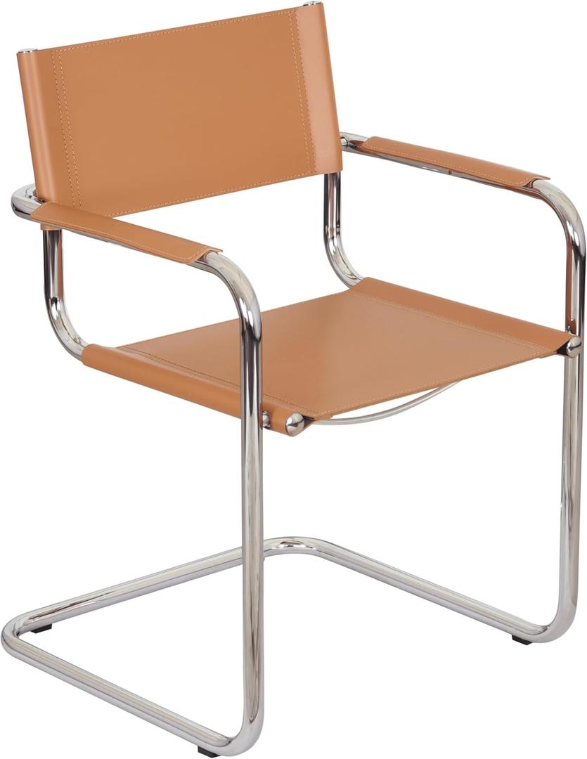 Breuer Chair Company Mart Stam Cantilever Armchair Arm Chair w/Chrome Steel Frame & Bonded Leather (Brown)