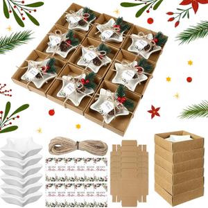 Bokon 12 Set 3 oz Dipping Sauce Dishes Christmas Ceramic Bowl Gifts Include 12pcs Sushi Soy Sauce Dish Dipping Bowls Star Pinch Bowls and 12pcs Yule Card with Box for Christmas Neighbor Teacher Gift