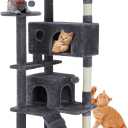 Sweetcrispy 53.94 Inch Cat Tree Tower, Multi-Level with Cat Scratching Post, Indoor Cat Condo with Climbing Ladder, Plush Toy, Play House for Cat, Dark Grey