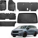 for 2018-2025 2026 Honda Odyssey Mini Passenger Van Floor Mats 3Rows and Cargo Trunk Liner Backrest Mat All Weather TPE Rubber Protection Mat Black (Floor Mats 3 Rows+Cargo Liner+Backrest Mat)