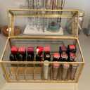HighFree 24 Slots Glass Lipstick Organizer - Gold Vintage Transparent Display Box With Lid & Removable Dividers for Lip Gloss