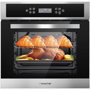 AMZCHEF Single Wall Oven 24" Built-in Electric Ovens with 11 Functions, 8 Automatic Recipes, 2800W, 240V, 2.5Cu.f Convection Wall Oven in Stainless Steel, Touch Control, Timer, Safety Lock, Upgraded