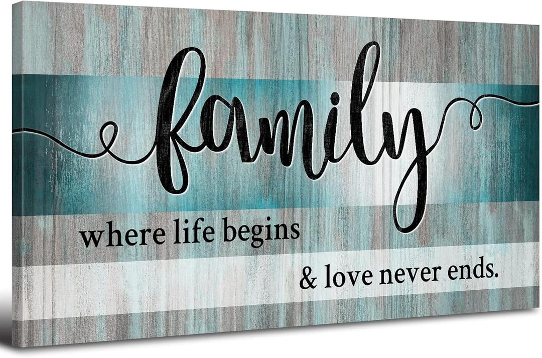 Family Wall Decor Teal Wall Art for Kitchen Dining Room Family Sign for Home Decor Wall Inspirational Quotes Canvas Prints Rustic Farmhouse Painting Artwork for Living Room Home Decorations 20x40"