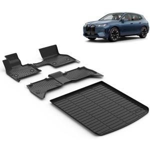All Weather Car Floor Mats & Cargo Liner Set Fit for BMW iX 2022 2023 2024 2025 Floor Liners Trunk Liner iX Cargo Mat Accessories Black