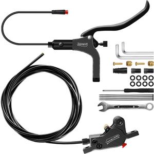 LD-200 2-Pistons Hydraulic Disc Brake Set for ebike,2-PIN Power-Off Electric Bike Hydraulic Brake kitHydraulic Brake Kits with mounting Tools and Screws (Black-Rear1850mm-Single Kit)