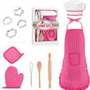 Kids Baking Sets for Girls ,Chef Costume Kids and Ttoddler Apron for GirlsKid Apron and Chef Hat SetPopular Gifts for 2-8 Year Old Stocking Stuffers